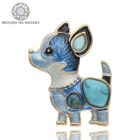 Broszka na magnes BR97622 Chihuahua niebieska