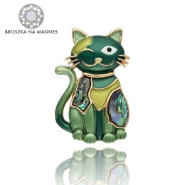 Broszka na magnes BR97625 Zielony kot
