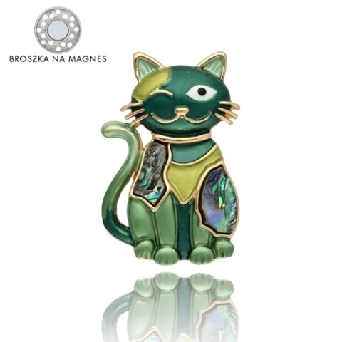 Broszka na magnes BR97625 Zielony kot